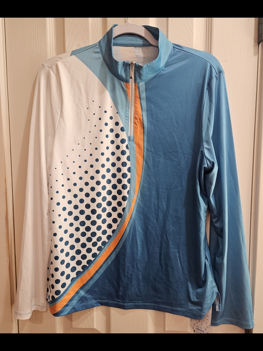 GOLF Light Blue and White Long Sleeve Athletic Zip-Front Top CEGOLFS
